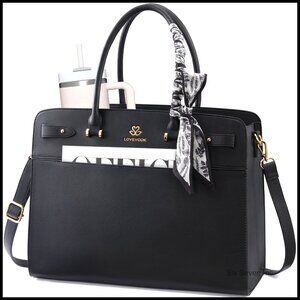 Vegan Leather Laptop Tote Bag Professional Work Briefcase Detachable Strap